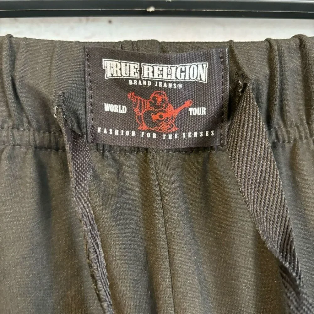 True Religion Sweatpants Joggers Black Gold Logo Drawstring New Size Large